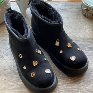 GBG Los Angeles Black Boots with Gold Charms
